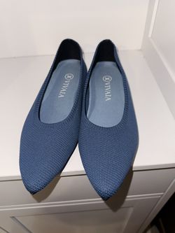 Vivaia Pointed Toe Ballet Flats Shoe Aria 5° Denim Blue Knit Size