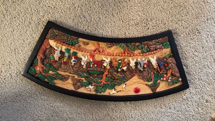 Korean folk wedding wood hand carved wall hanger