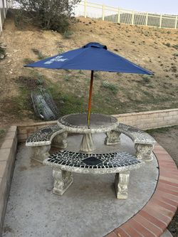 Patio Cement Table With Benches