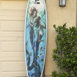 New, Only Used Once 7’ 4” Mermaid design short long Surfboard 