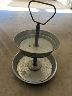 Two-Tier Galvanized Metal Serving Tray Stand