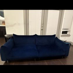 Dark Blue Velvet Modern Couch 