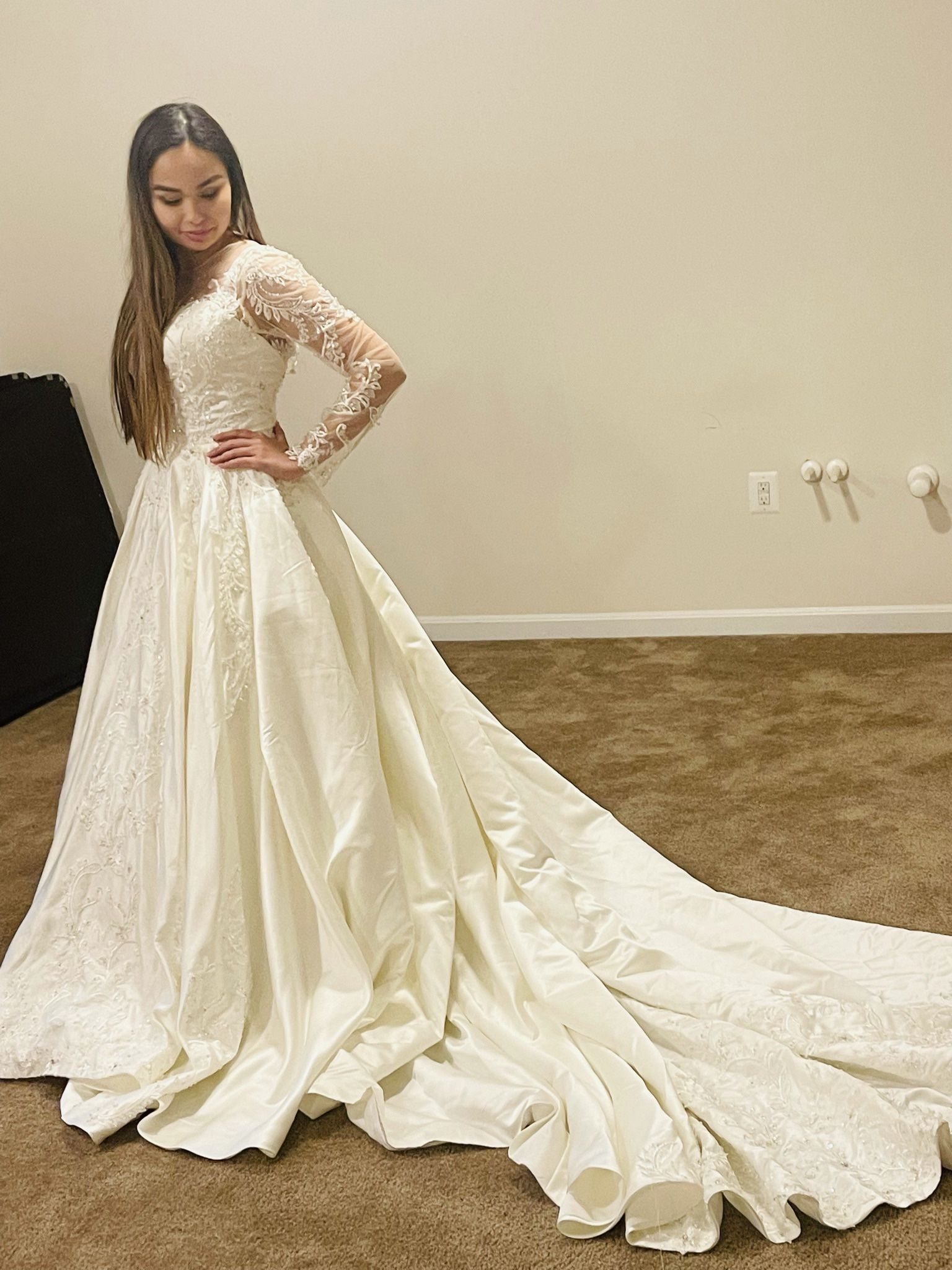 Satin Wedding Dress With Hand-sewn Bids. Brand New
