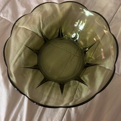 Anchor Hocking Vintage Avocado Green Glass Bowl Swedish Modern