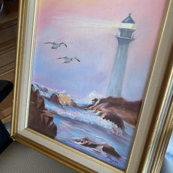 Beautiful Painting Of Ocean And Lighthouse