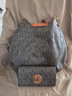 Michael Kors Fulton Large Monogram Hobo Shoulder Bag with matching Wallet