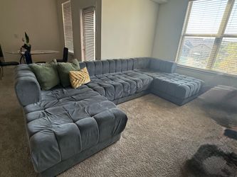 Large Gray Velvet Sectional Sofa