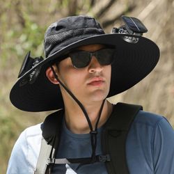 Sunshade Hat with Cooler, Novel & Practical Wide Outdoor Hat with 3 Speed Adjustable Solar Fan