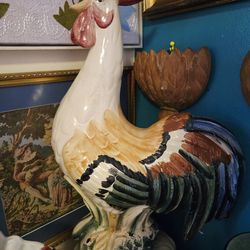 Vintage ceramic rooster figurine,  Italian origin. Large 27" tall