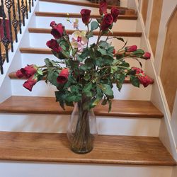 Rose Bush WITH Vase Silk Flower Arrangement