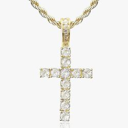 Cross Necklace for Women, 14K Gold Silver Cross Pendant Necklace, Diamond Plated Pendant Necklaces, 2 PCS Gold Silver Cross Necklaces Cute Trendy Gold