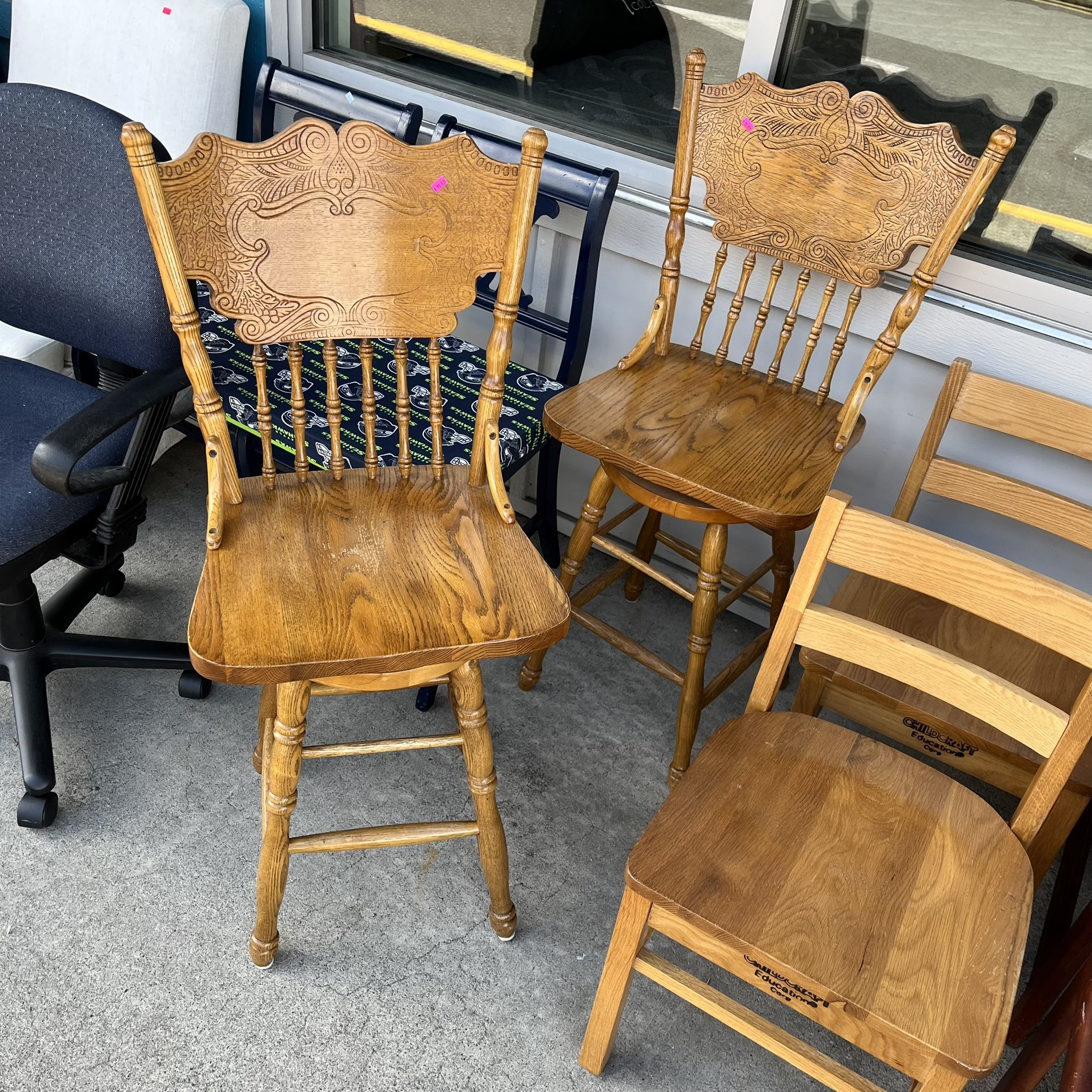 Vintage Wood Swivel Bar Stools (in Store)