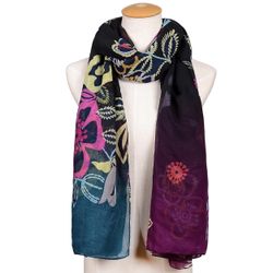 Black Purple Large Floral Scarf-Colourful Big Floral Print Shawl