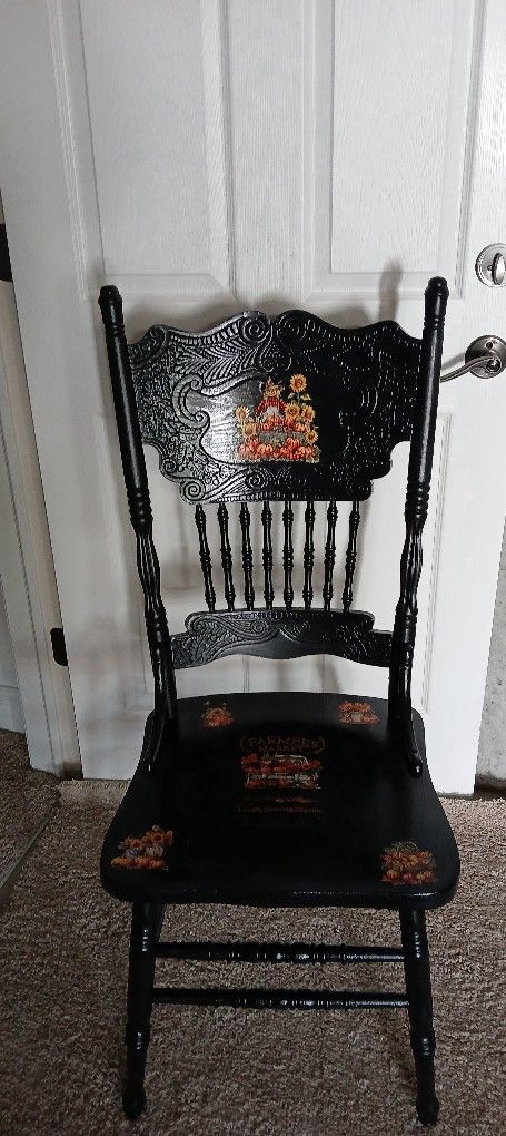 Fall Theme Freshly Painted Black Vintage Chair