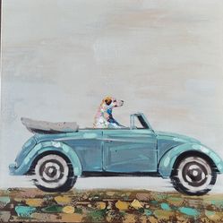 Darrell Hill "Dog in Beetle" 28x28 Embellished Canvas – Fine Art Pop Style