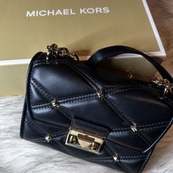 Michael Kors-Serena/ Small Flap Crossbody Bag With Gold Studded Details And Hardware