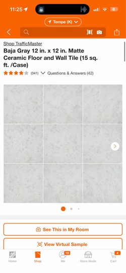 TrafficMaster Baja Gray 12 in. x 12 in. Matte Ceramic Floor and Wall Tile (15 sq. ft. /Case) New