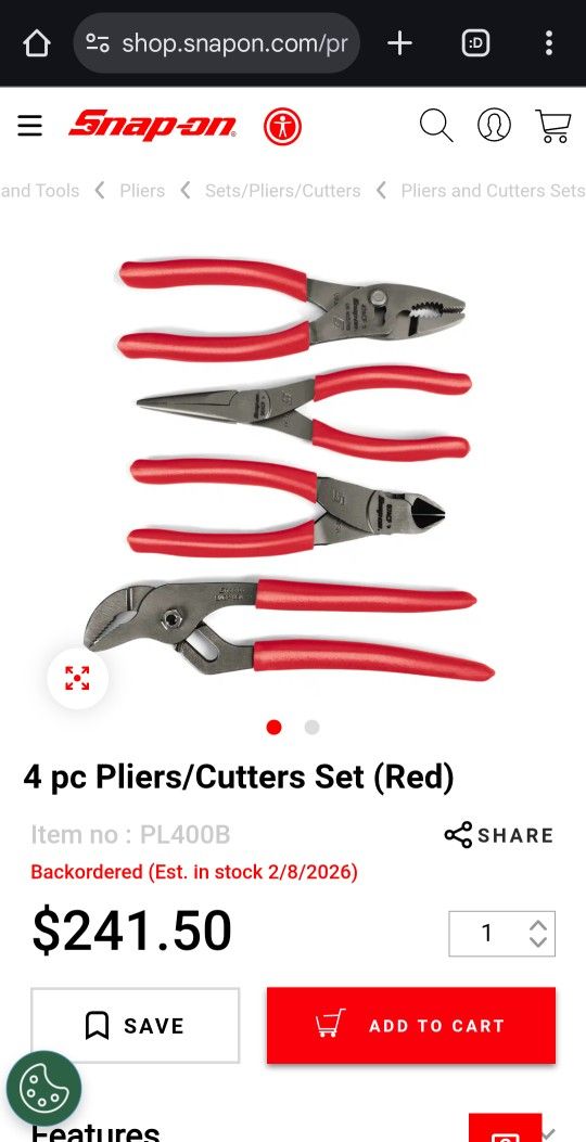 Snap On Pl400b Plier Set