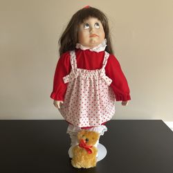 Hello Dolly Jenny Porcelain Doll Albert E Price 1990 Teddy Bear Valentine Hearts