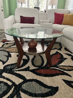 Beautiful, heavy duty glass top Wood table
