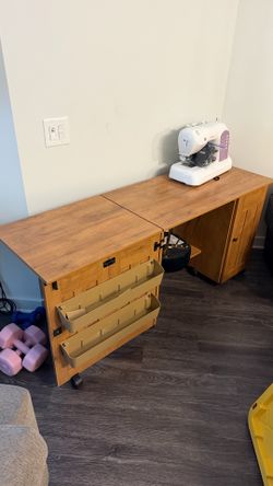 Fold-Out Sewing Craft Cabinet with Storage | Rolling Sewing Table