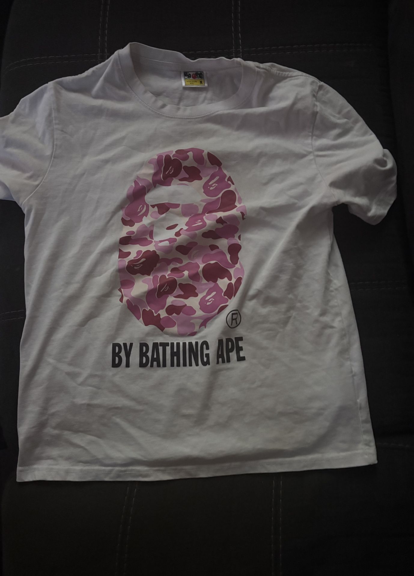 white and pink bape shirt 