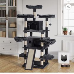 68" Multi-Level Functional Cat Tree with Perch Hammocks & Scratching Posts, Dark Grey  Multi-Level Design: Multiple platforms and resting ar