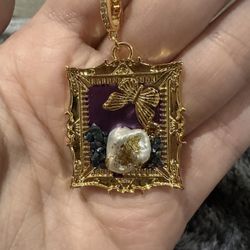 GOOYNN Gold Purple Oil Painting Baroque Pearl Vintage Butterfly Necklace