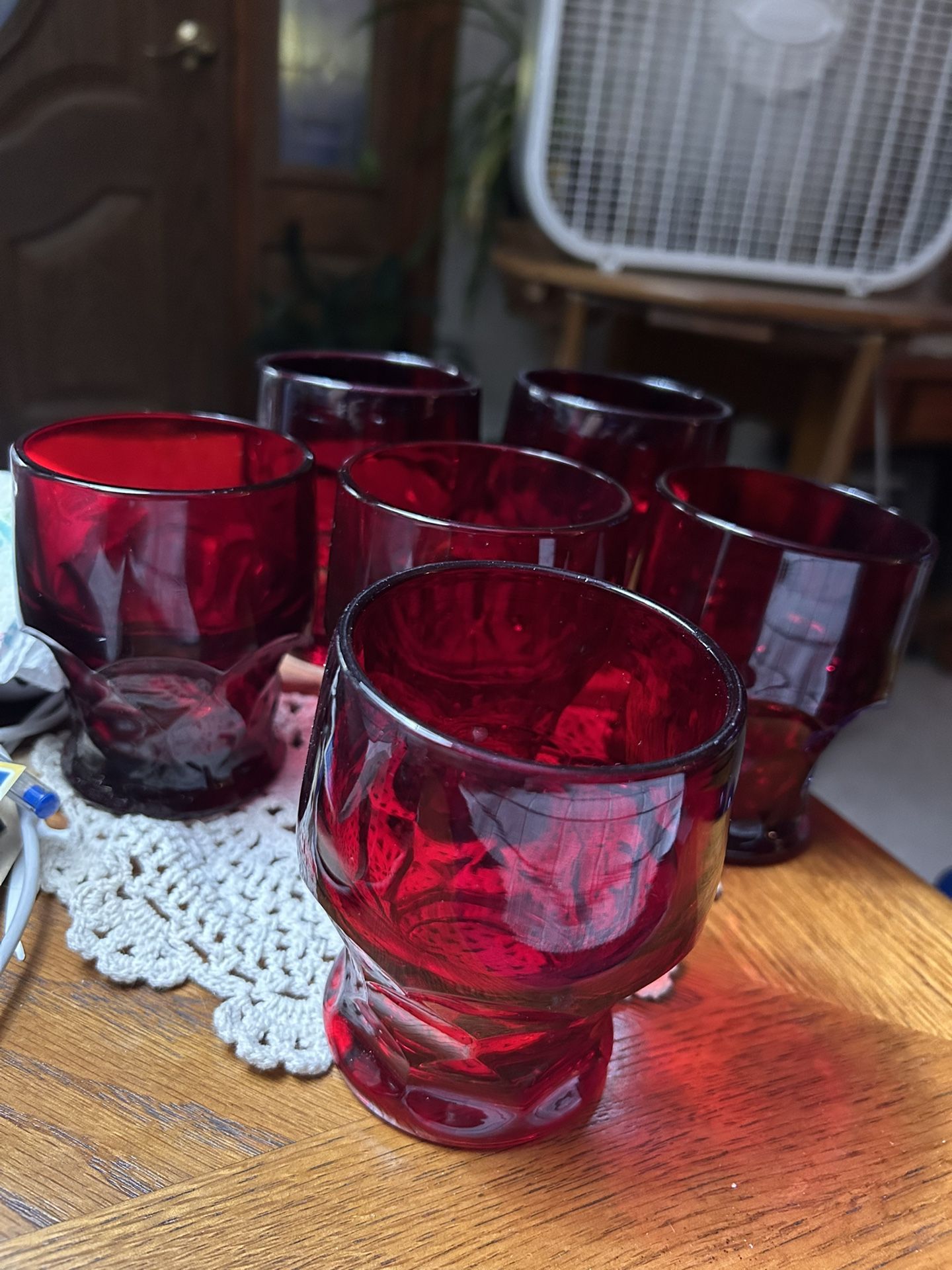 Vintage Fostoria Georgian Ruby (6) Flat Tumblers, 5", Cut Bottom