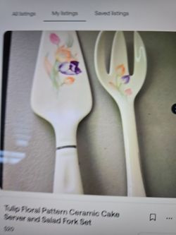 Ceramic Tulip Pattern Cake Server and Salad Fork Set