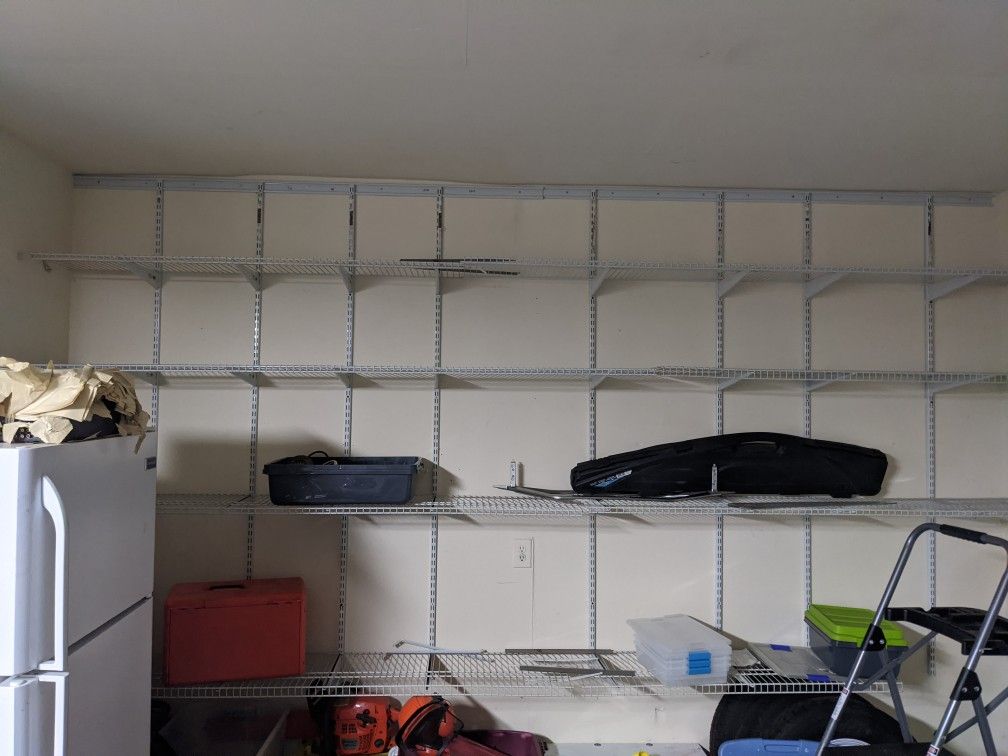 Garage shelving, white metal