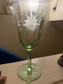 Vintage Single Etched green Uranium glass