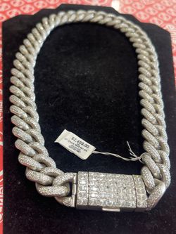 Silver Cuban Link Chain with moissanite 25” 925  661 Grams selling cheap
