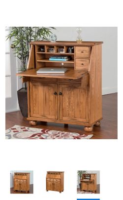 Sedona Rustic Oak Drop-Leaf Laptop Desk / Secretary Cabinet