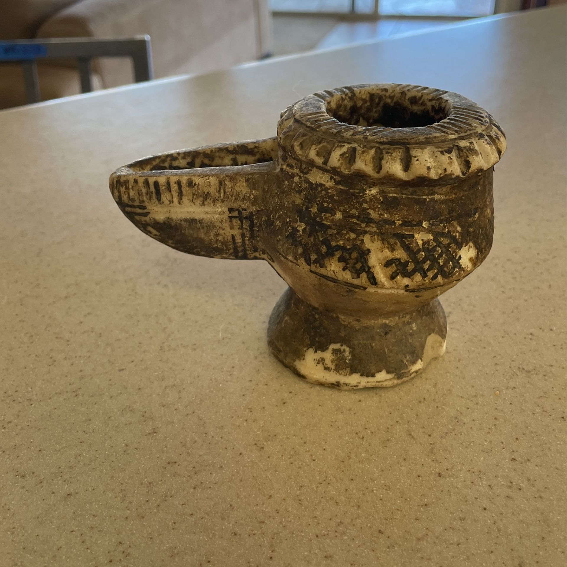 ANTIQUE STONE OIL LAMP FROM AFGHANISTAN