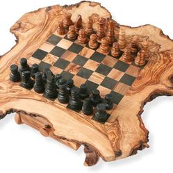 Olive Wood Chess Board with Feet and Drawer Chess Table Rustic Shape 100% Organic Handmade from High Quality Olive Wood Board Game，$50