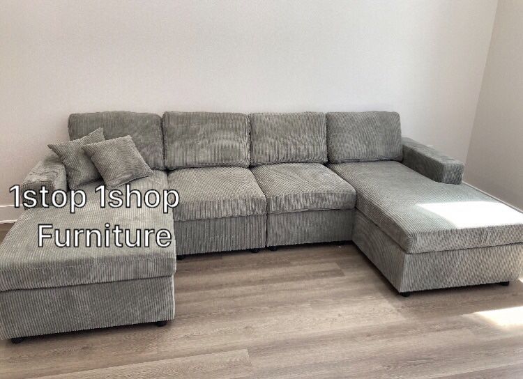 Beautiful U-Shaped Corduroy Sectional Sofa Set