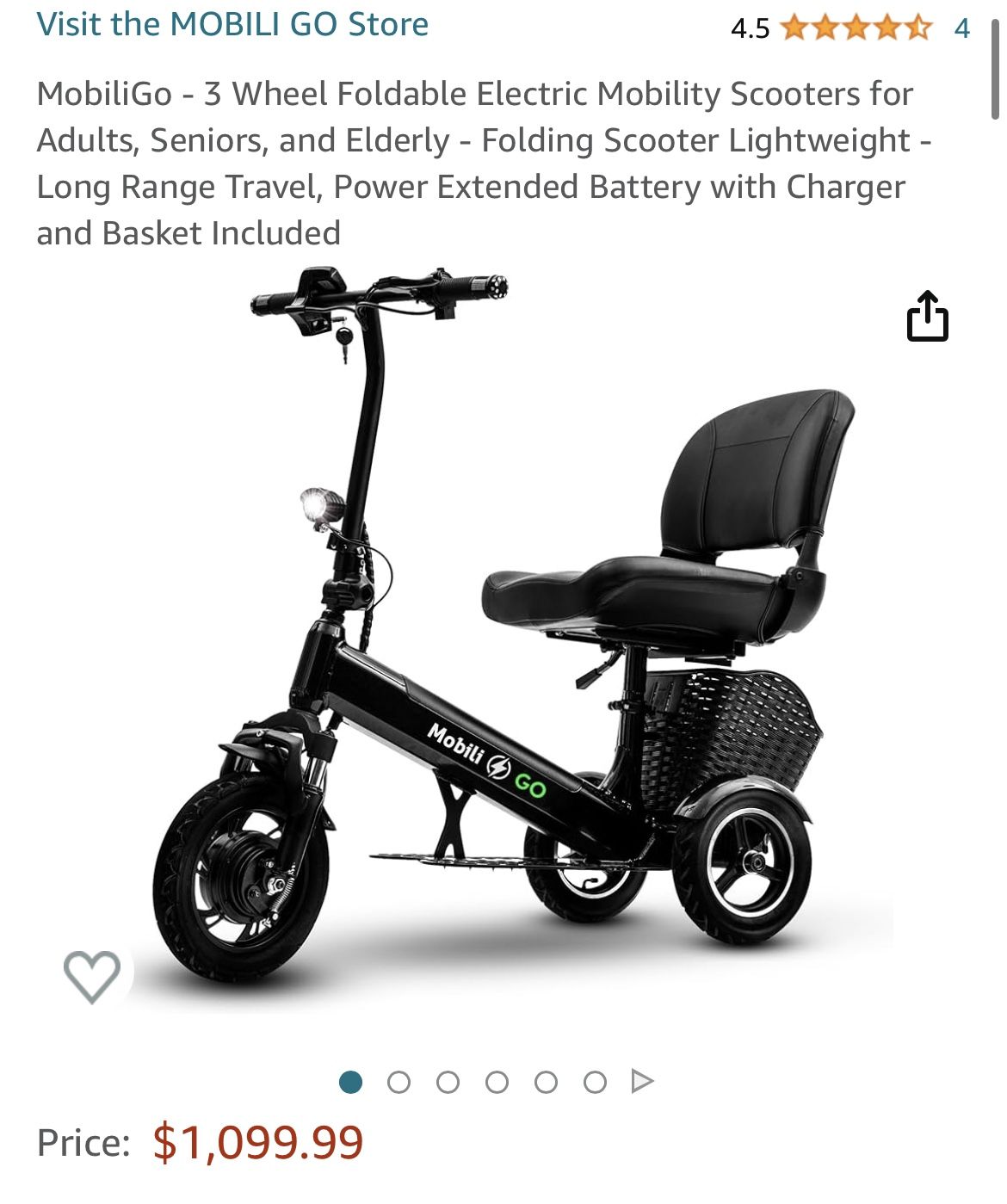 MobiliGo - 3 Wheel Foldable Electric Mobility Scooters for Adults, Seniors, and Elderly - Folding Scooter Lightweight - Long Range Travel, Power Exten