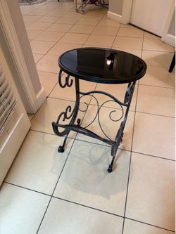 Oval  Glass-Top Wrought Iron Accent Side Table