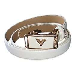 Elegant White Leather Belt with Gold Accents