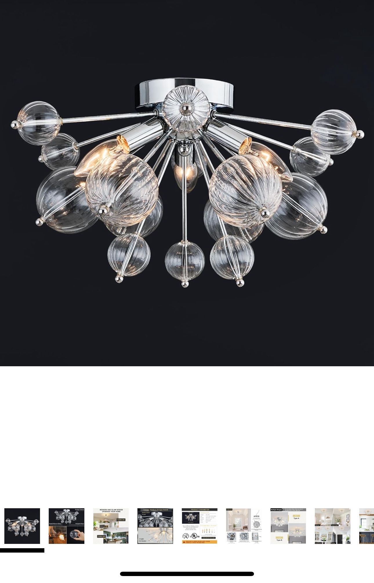 Ceiling Light Fixture 3 - Light Modern Silvery Sputnik Flush Mount Ceiling Light