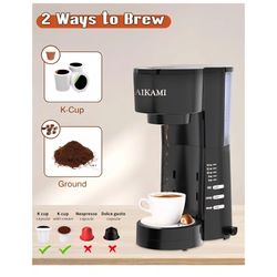 4 IN 1 Single Serve Coffee Maker with Milk Frother and Coffee Grinder, Coffee Maker for K Cup and Ground Coffee, with 30 oz Removable Water Reservoir,