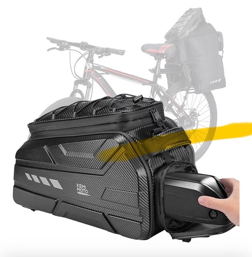 Ebike Battery Bag Bike Bags for Rear Rack, 40L Hard Shell Bag with Waterproof Cover, Ebike Trunk Bicycle Seat Pannier for Commuter Travel Outdoor