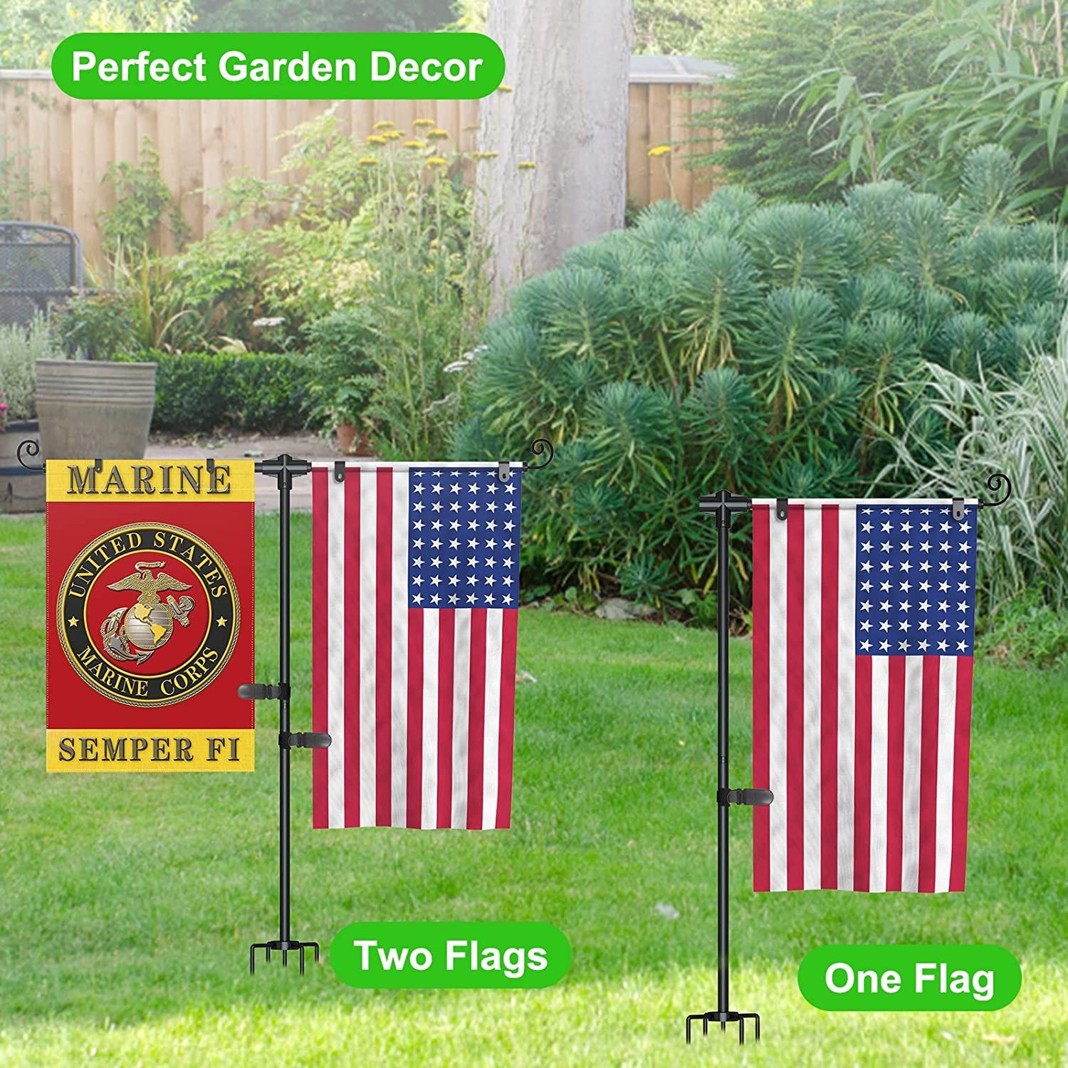 Garden Flag Stand Holder with 5 Prong Base for Double Flags 3/4 Inch