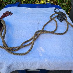 Vintage Block and Tackle Pulley with Rope
