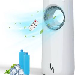 Evaporative Air Cooler -Portable Bladeless Tower Cooling Fan with Remote Control 3 Wind Speeds&3 Modes, 60°Oscillation with 1 Gallon Water Tank, for B