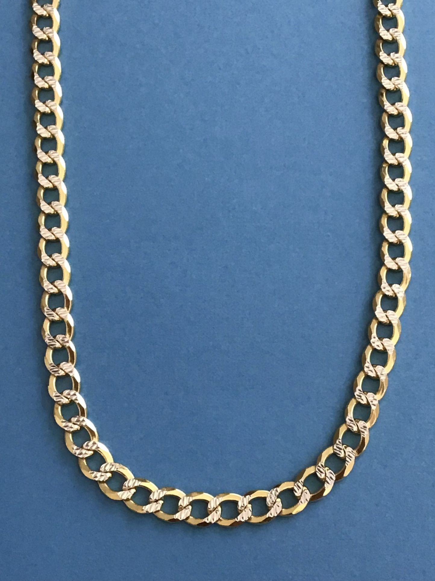 24” Diamond Cut Cuban Style 7mm Two Tone Gold on Sterling Silver Italy 925 *Pickup Boca Raton