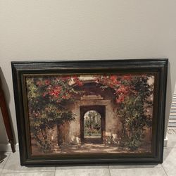 Framed Oil Painting on Canvas "Flowered Doorway" by artist Cyrus Afsary, 43"Wx31"H