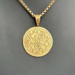 10k solid yellow gold medallion nugget Pendant charm