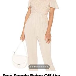 Free People Beige Off the Shoulder Jumpsuit, New Never Been Worn